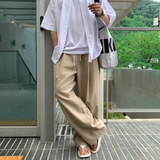 ラペルリネンラウンドシンバンディングワイドパンツ