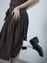 Cozy Check Ribbon skirt -Brown