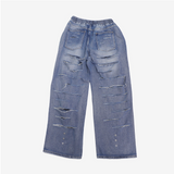 (Unisex) パッチメントウィズオープンバックデニムパンツ