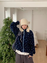 Deol Color Matching Printing Fleece Hood Zip-Up Jumper