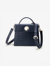 LAZEL MINI CROC ショルダーレザーバッグ / Wani Navy