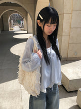 アンナ ストライプ レース フリル レイヤード ブラウス