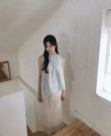[ mist touch ] obisi ribbon shirring chiffon bl