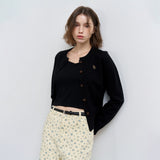 WOMAN Logo Round Neck Long Sleeve Cardigan [BLACK]