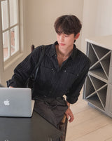 Roden Corduroy Striped Rivet Shirt