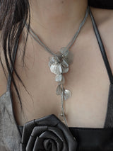 [s.steel] metal flower necklace | 메탈 플라워 드롭 목걸이