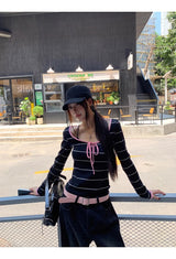 ピンクストライプ長袖Tシャツ