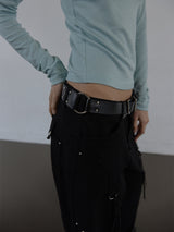 TWO BUCKLE RING BELT / BLACK