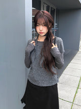 [Muffler Set/Fake Layered] Chad Stripe Layered Short Sleeve Knit T-Shirt Set