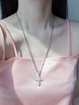 [white] cubic cross necklace | 지르콘 큐빅 십자가 목걸이