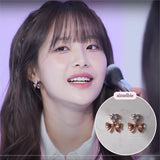 [CHUU Piercing] ハートクリスタル&リボンピアス - ローズゴールド