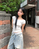 コーツ リバース ダメージ ワイド デニム パンツ