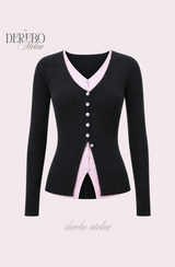 Black Pink Layered Knit Top