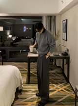 ヨギズディープラウンドシンバックバンディングウールワイドスラックス