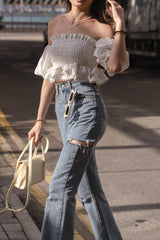 Puffy Duffy Off-shoulder Top - White