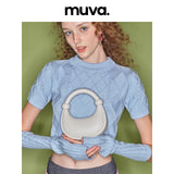 muva.オリジナル ニッチ デザイン ハンドバッグ ビーズ レッド ミニ ムーン ショルダーバッグ