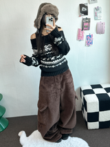 テディベイビー🤎🐻🧸 オーバーカーゴストリングファーパンツ 💚🤎🖤🧡4カラー