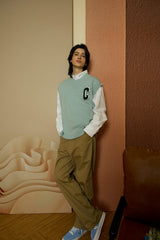 3D C Patch Sky Blue Knit Vest [Unisex]