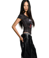RACING UNIFORM PRINT CAP SLEEVE TOP