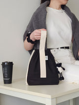 Simple line mini string pouch bag - black