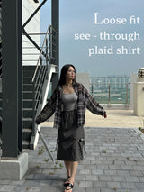 Loose fit see-through check shirt male (2 colors)