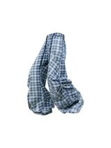 RELABEL (Gemeng) Flower Bud Balloon Check Print Draped Loose-Fit Crinkled Gradient Washed Denim Trousers