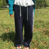 セリー エラスティック ウエスト レーストリム スウェットパンツ ロングパンツ(2 Colors)