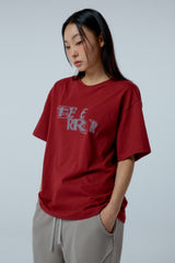 EEERRR Distorted ロゴオーバークロップフィットTシャツ (ワイン)