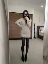 MEU One Off-Shoulder Ribbon Ribbed Knit Dress