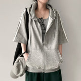 Ring Tee Oversized Fit Line Short-Sleeved Hooded Zip-Up