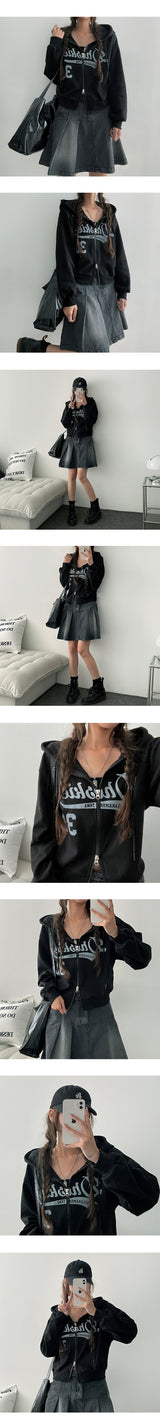 Jigo cropped lettering hooded zip-up (4 colors)
