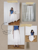 Cotton Punching Banded Waist Long Skirt