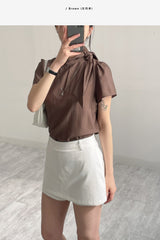 [Short Sleeve Version] Charming Tie Puff Blouse