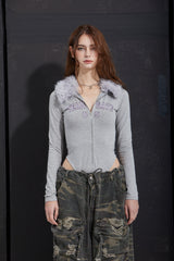 FUR COLLAR BODYSUITE