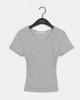モンブ サイドシャーリング Vネック ショートスリーブTシャツ