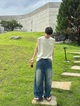 ダブルカットデニムパンツ