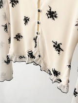 retro floral ruffle long-sleeve blouse