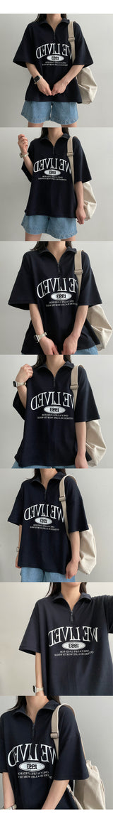 Chiben セミジップアップ半袖Tシャツ