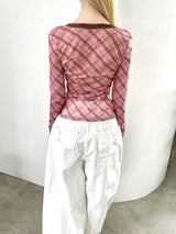 1464. Check mesh long sleeve T (2color)