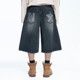 Star 8-part denim bermuda pants - BLACK
