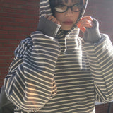 コユウボタンストライプウォーマーフード付きTシャツ