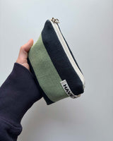 Rugby stripe flat pouch - navy green , M size
