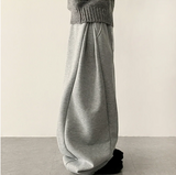 Terry Fleece side pin tuck incision string wide pants