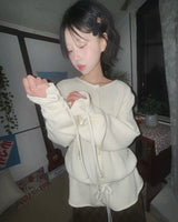 (3color) Ribbon Flare Shirring Loose-Fit Knit Cardigan