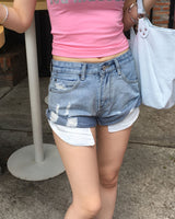 Roll up denim shorts
