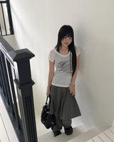 ディエンレタリングプリンテッドボタンショートスリーブTシャツ