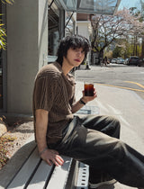 ロニースナップストライプ半袖Tシャツ