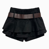  Bohemian 3-ply pleated cancan skirt pants & belt SET (2 colors)