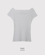 Off Shoulder Slim Rib Short Sleeve T-shirt (3color)