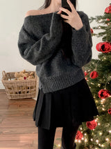 #Sexy One Shoulder Button Knit (3color)